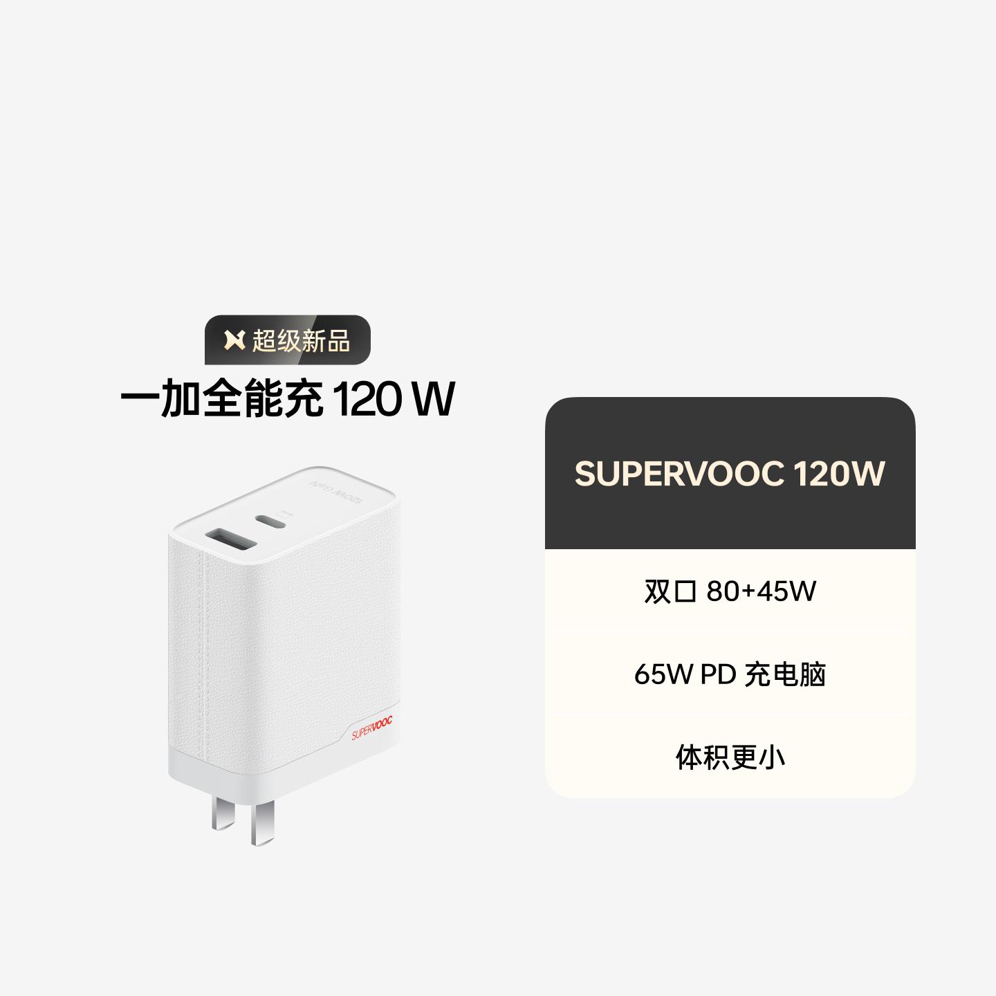 一加 SUPERVOOC 全能充120W 氮化镓充电器 皓月白
