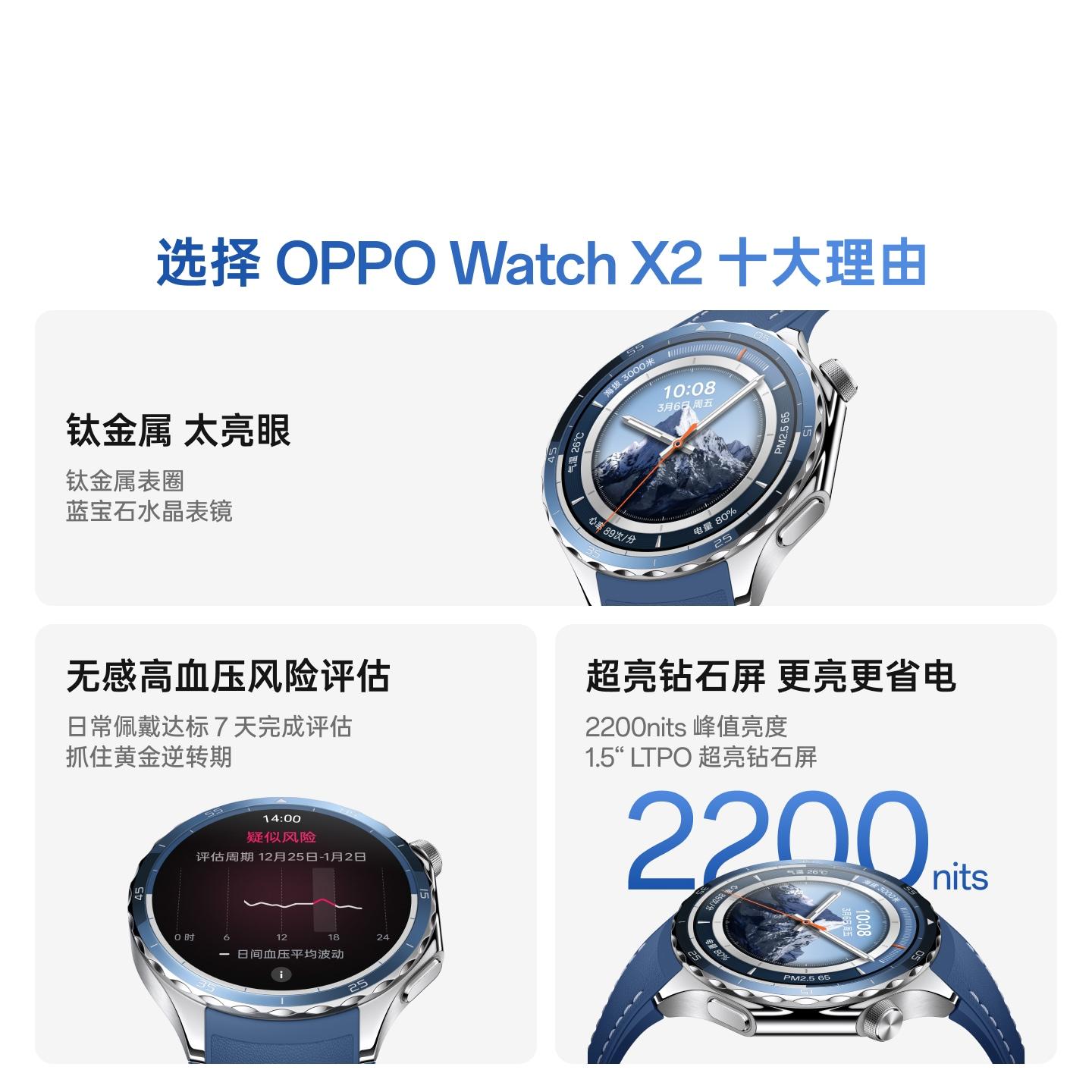 OPPO Watch X2 全智能旗舰手表 千峰蔚蓝